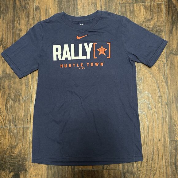 Nike Houston Astros Rally TShirt Blue Youth Large Cotton Hustle Town - Picture 1 of 4